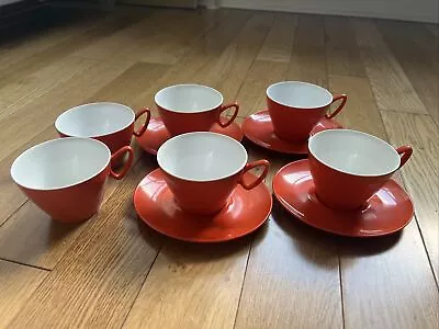 Vintage Gaydon Melmex Melamine Orange Cups And Saucers X 4 & 2 Extra Cups • £12