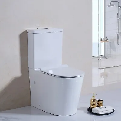 Comfort Height Rimless Close Coupled Toilet WC Pan Soft Close Seat & Cistern New • £208.99