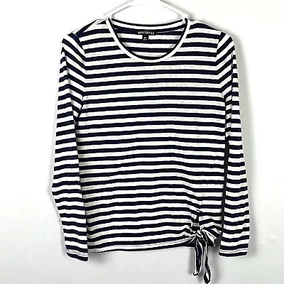 J. Crew Mercantile Womens Striped Long Sleeve Tee XS Side Knot Tie Blue White • $14.39