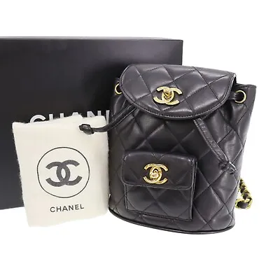 CHANEL Matelasse Chain Backpack Used Black Lambskin France #CK540 S • $12094.99