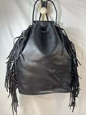 Victoria's Secret Black Fringe Backpack Synthetic Vegan Faux Leather Boho Bag • $20