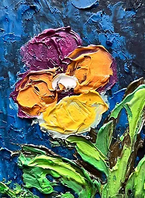 Pansy Flower Oil Painting Impasto Textured Palette Knife Pansies Miniature Art • $19.66