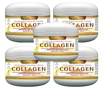 5 JAR PACK Organic Collagen Beauty Cream 4oz VITAMIN E SKIN CARE Colageno • $32.75