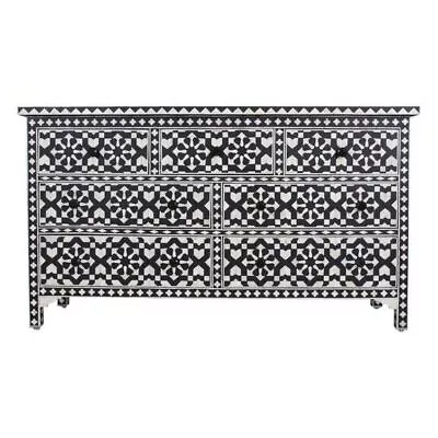 Bone Inlay Chest Drawers Handmade Moroccan Black 7 Drawer Home Decor Furniture • $5536.82
