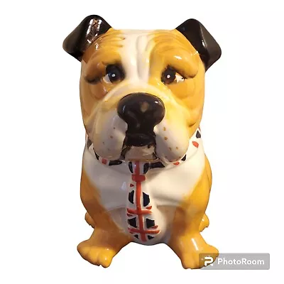 ENGLISH BULLDOG England Union Jack Queen Elizabeth Crown Cookie Jar • £17.36