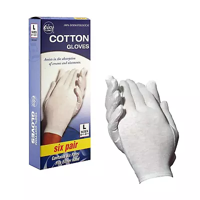 Cara Moisturizing Eczema 100% Cotton Gloves Large 6 Pair Skin Disorders Hand • $15.37