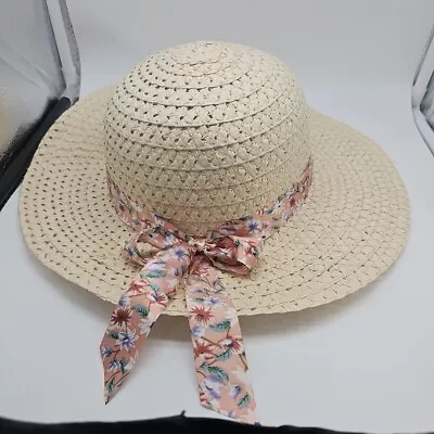 Lady's  Floppy Wide Brim Easter Paper & Poly Sun Hat With Flowers Band And Bow  • $10
