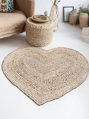 Heart Rug Jute Rugs Natural Beige Mat Reversible Braided Small Loveheart Mats • £29