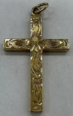 Estate Vintage 10k Solid Gold Bright Cut Religious Cross Pendant • $69