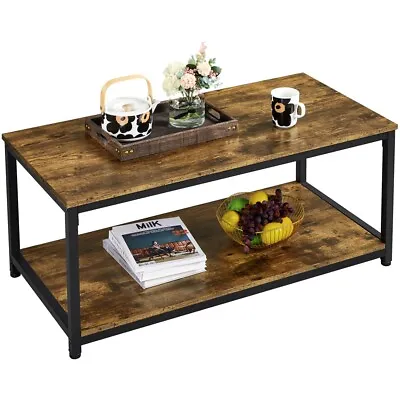 Industrial Coffee Table With Storage Shelf For Living Room Wood Accent Furniture • $69.99
