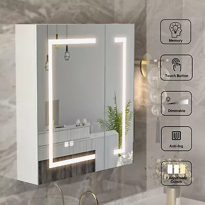 LED Bathroom Mirror Cabinet With Demister Adjustable Lighting Storage Cupboard • £93.99