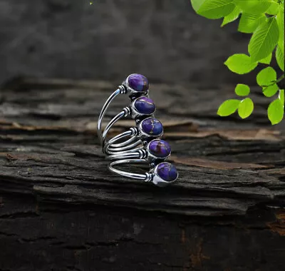 Purple Turquoise Ring 925 Sterling Silver Handmade Ring Multi Stone Ring Ab16 • $28.88