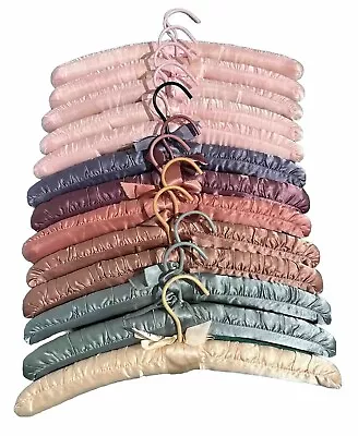 13 Pc Lot Neiman Marcus Vintage Satin Padded Lingerie Hangers Pastels 15” Pink + • $42.01