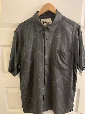 Vintage Silk Shirt Mens Extra Large Gray  Short Sleeve Button Up Circa 1969 Silk • $27.99