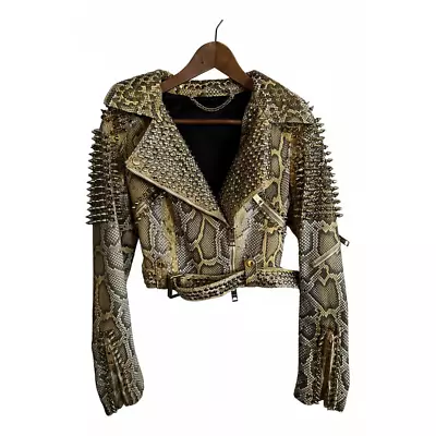 Burberry Prorsum Runway Python Spiked Sexy Biker Jacket 46 IT!! • $6900