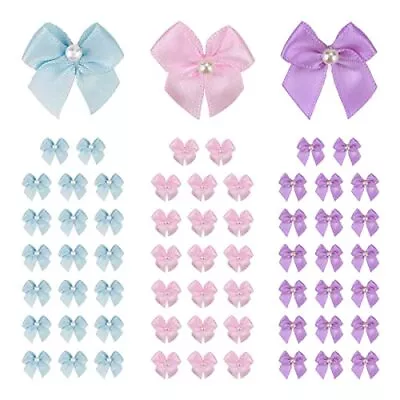 60pcs Mini Pink/Purple/Blue Ribbon Bows With Pearl Ribbon Flowers Appliques D... • $16.66