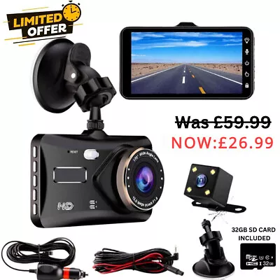 4  Dash Cam Pro Car Camera Recorder Dual Front And Rear HD 1080P Night Vision UK • £28.99