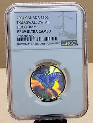 2004 CANADA 50c - TIGER SWALLOWTAIL BUTTERFLY - HOLOGRAM - NGC PF69 UC - 50 CENT • $107.73