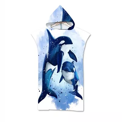 Sea Dolphin Orcas Whale Hooded Towel Poncho Surf Swim Beach Changing Robe Gift • £15.59