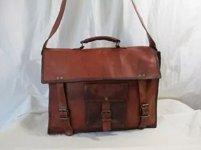 18 X14  Men Large Briefcase Vintage Leather Satchel Messenger Office Laptop Bag • $46.06