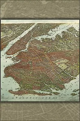 Poster Many Sizes; Birdseye View Map Of Brooklyn Manhattan New York City 1908 • $24.03