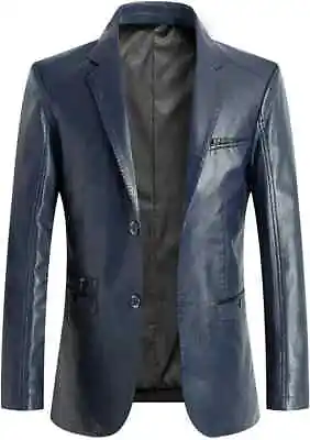 New Men's Genuine Lambskin Pure Real Leather Blazer Coat TWO BUTTON Soft Jacket • $135