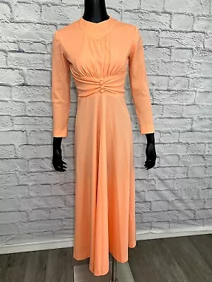 Vintage 1970's Women's Long Sleeve Zip Evening Party Cocktail Dress Orange Color • $30.79