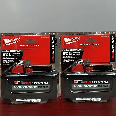 (2) GENUINE High Output 48-11-1865 18V Milwaukee 6.0 AH Batteries M18 NEW • $118.99