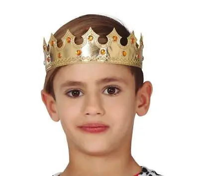 Child Soft Gold King Or Queen Jewelled Crown Fancy Dress Item • £3.19