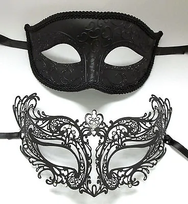 Royal Men Woman Couple Black Metal Glitter Venetian Masquerade Ball Mask Masks • $23.99