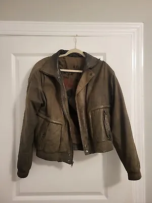 U2 Wear Me Out Men's Leather Bomber Flight Jacket Size 40 Distressed Army Green • $35