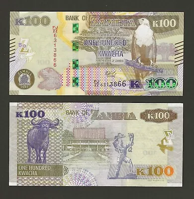 $10 • Buy ZAMBIA 100 Kwacha 2022, P-NEW, Brand New Date Crisp Circulated, Pretty Banknote