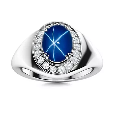 Vintage Wedding Lab Created Blue Lindy Star Sapphire Ring Promise Ring Mens Ring • $57