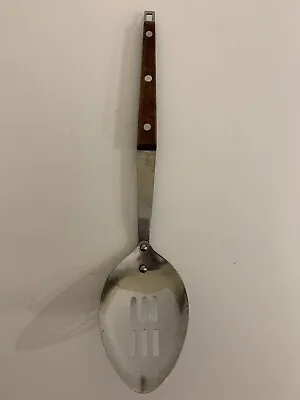 Androck Serving Spoon Slotted Wood Handle Top Hole For Hanging USA Vintage • $12.71