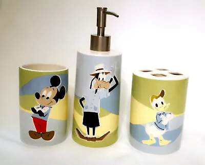 *New 3-Set Disney MICKEY MOUSE Goofy DONALD DUCK Urban Ceramic BATHROOM Soap CUP • $39.95