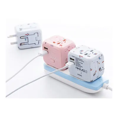 WorldWide Universal Outlet Travel Adapter UK EU US AU Multi Plug Charger W/ 2USB • £11.99