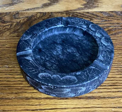 VINTAGE Ashtray Black Marble Soapstone Cigarette Engraved Mid Century Modern • $8