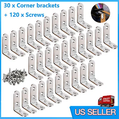 30 Pcs L Bracket Corner Brace Sets Silver Stainless Steel 90 Degree Right Angle • $12.45