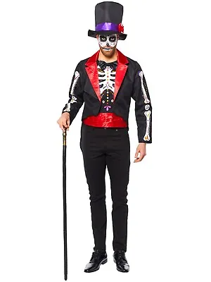 Mexican DOTD Day Of The Dead Skeleton Adults Mens Fancy Dress Halloween Costume • £35.99