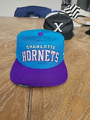 Vintage Charlotte Hornets Hat Cap Snap Back Starter Wool Spell Out Logo 90s Teal • $20