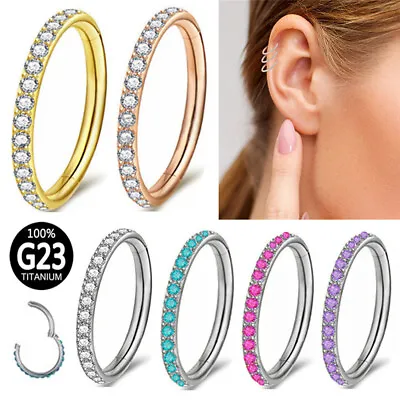 $6.26 • Buy G23 Titanium Nose Ring Multi Zircon Hinge Septum Clicker Hoop Ear Body Piercing
