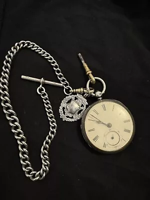 Men’s 1863 Antique Pocket Watch And Sliver Stamped Chain • £31.61