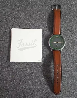 Fossil Men's Hybrid HR Smartwatch Neutral Brown Leather & Green Face FTW7026 • $69.95