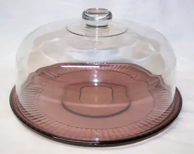 Rare VTG 12.5’ Glass Round Cake Plate Corning Ware Clear Dome Cover Cranberry EX • $59.95