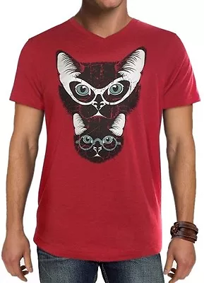 Hipcat Eyewear Retro Style Unisex Jersey Cotton Blend V-Neck Tee In Red Flame • £13.56