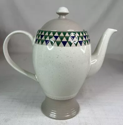 Mikasa Stoneware Triangle Pattern Pedestal Tan & Green Tea Pot 9” • $18.70