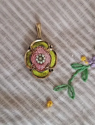 Victorian 10k Rose Gold Mourning Hair Locket Pink & Green Enamel Seed Pearls • $499.99