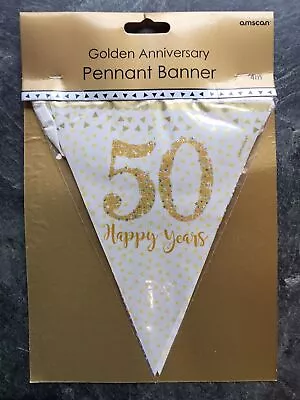 Golden Wedding Party Bunting Decoration Sparkling 50th Anniversary 4 Mtr Banner • £3.25