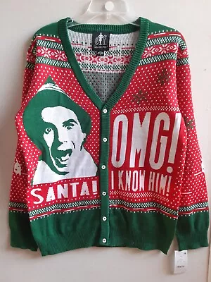 Buddy The Elf Men's Medium Button Down Red Green Ugly Christmas Cardigan Sweater • $24