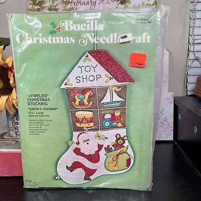 Vtg Bucilla Jeweled Christmas Stocking Kit Santa's Toyshop Needlecraft 2812 READ • $15